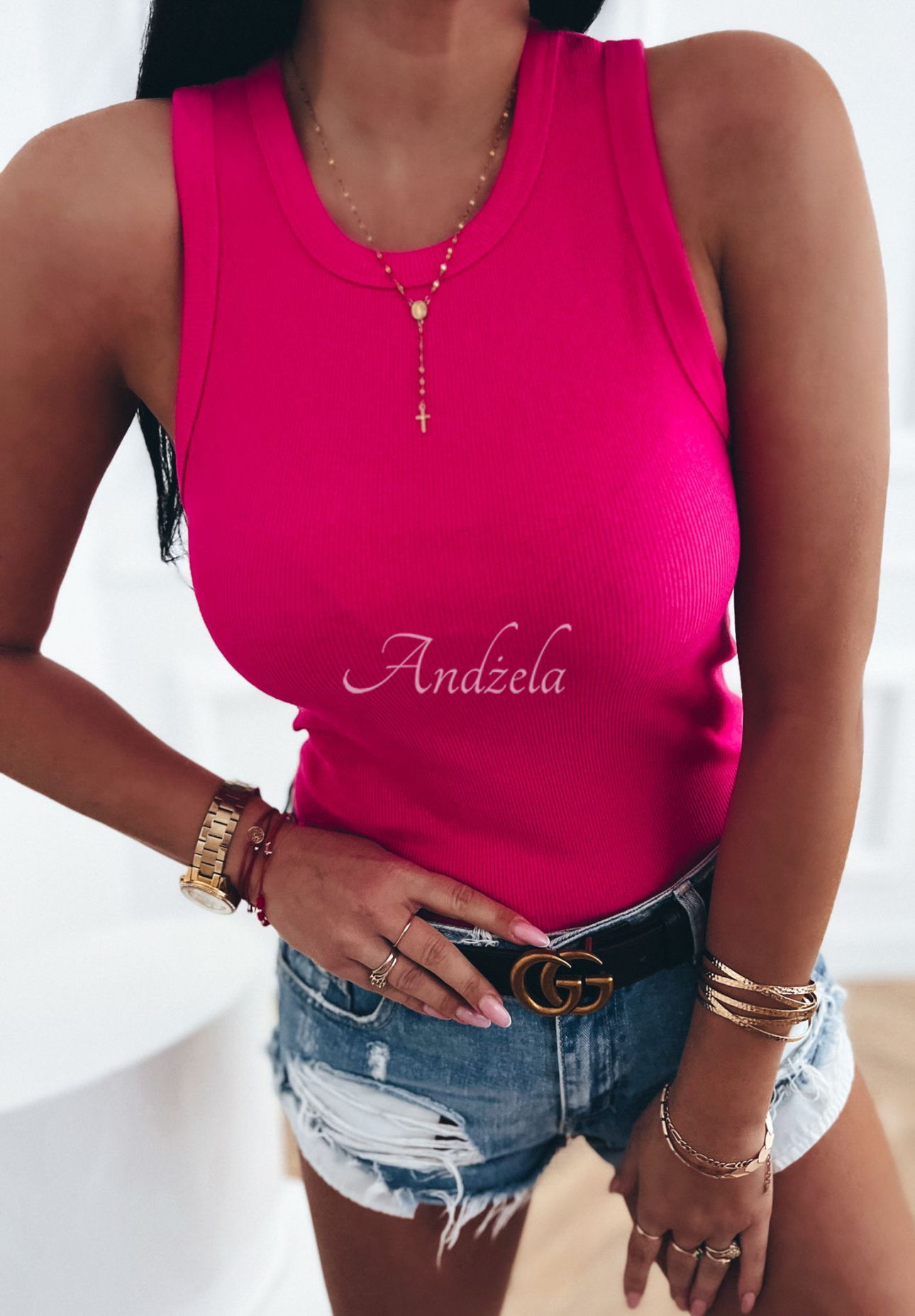 Ribbed strapless top Avenis fuchsia