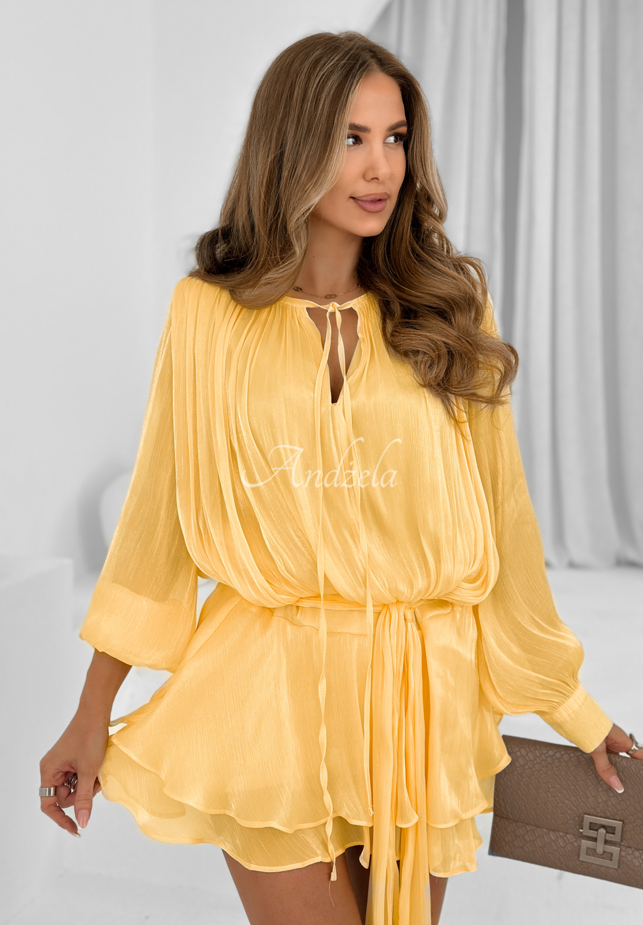 My Desire banana chiffon mini dress with belt