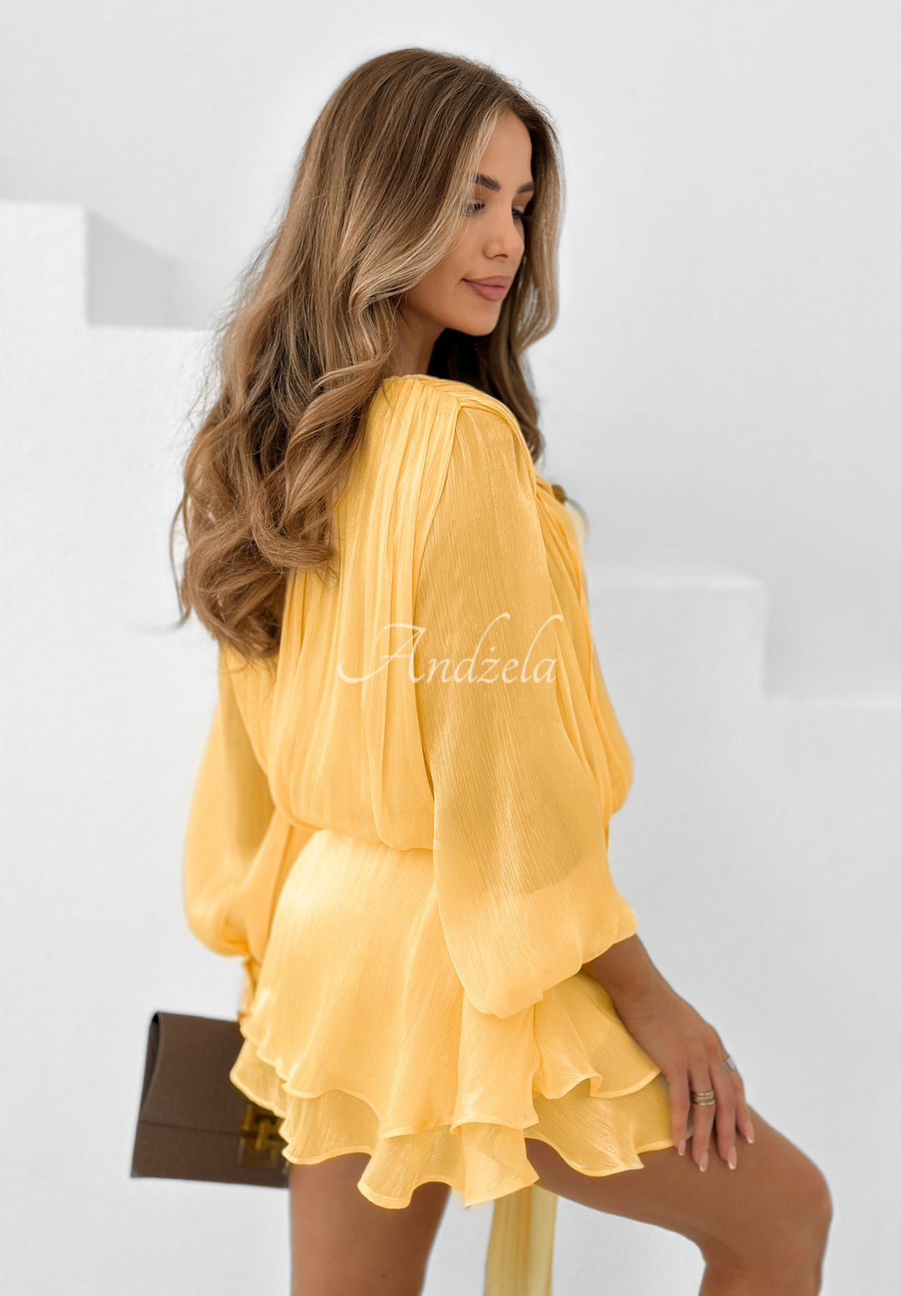 My Desire banana chiffon mini dress with belt
