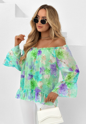 Offshoulder Blumenbluse Wolke Dhalia Mintgrün
