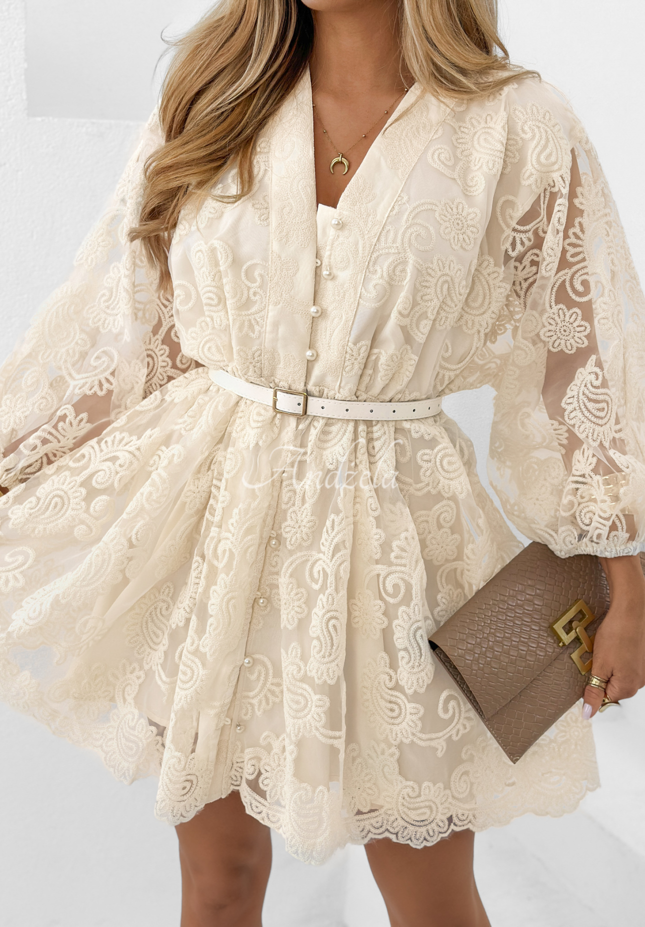 Lace viscose boho dress All Summer Long light beige