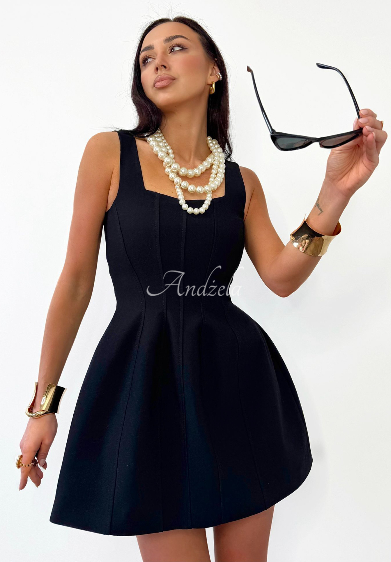 La Milla Crystal Wealth black shoulder strapless stretch dress
