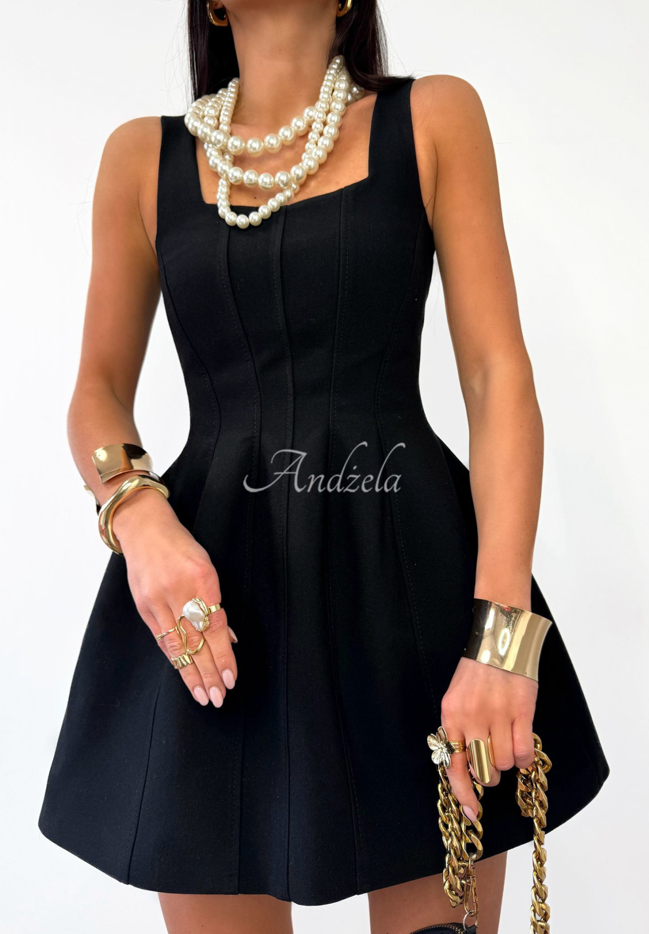 La Milla Crystal Wealth black shoulder strapless stretch dress