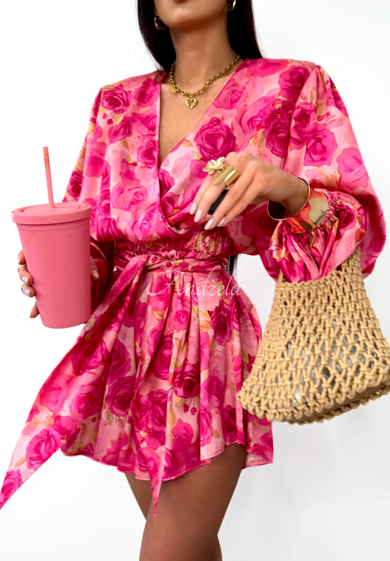 Kurzer geblümter Jumpsuit La Milla Sun-Kissed Flowers rosa-rot