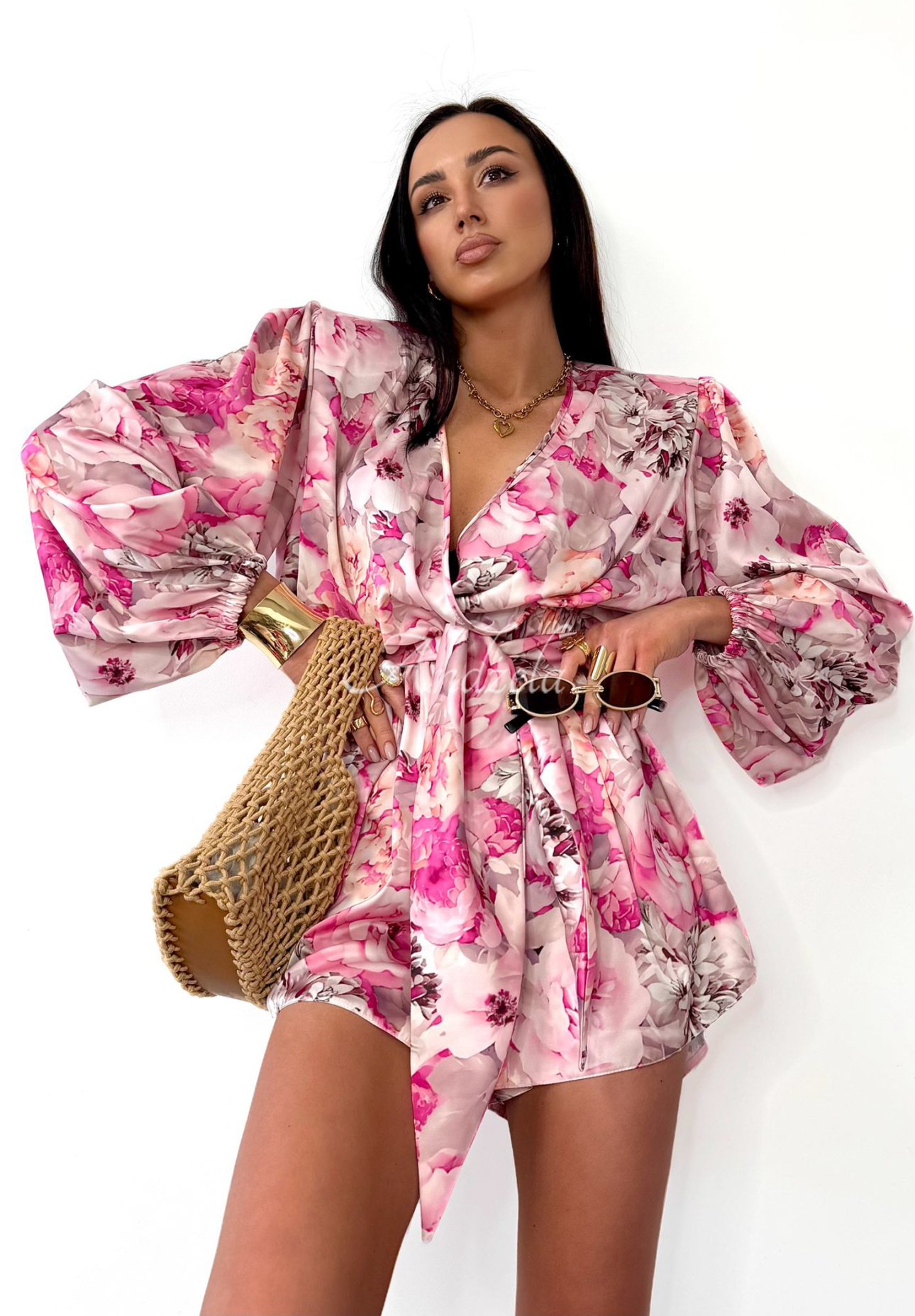 Kurzer geblümter Jumpsuit La Milla Sun-Kissed Flowers Puderrosa
