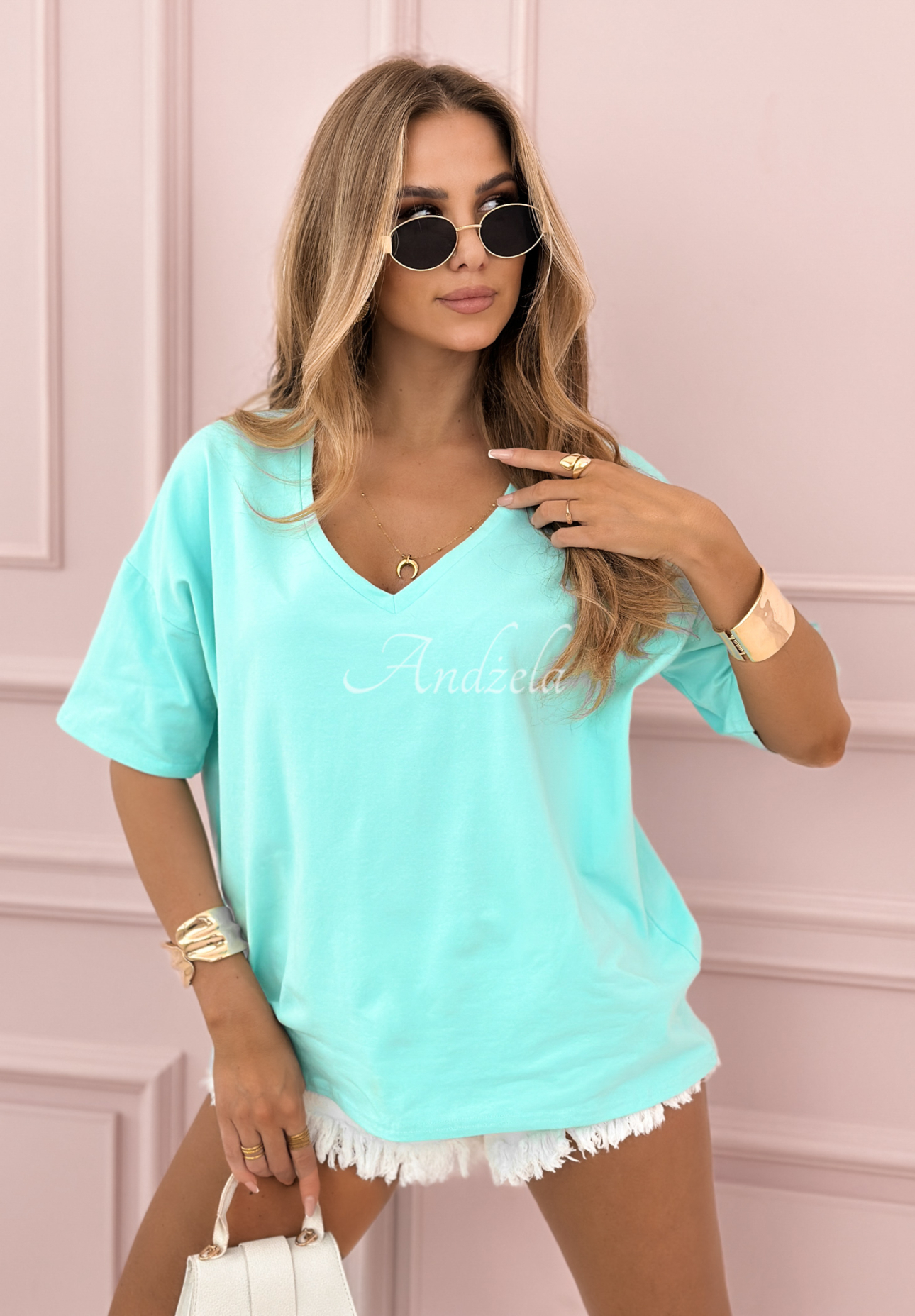 Cascade turquoise oversize tee with v-neck
