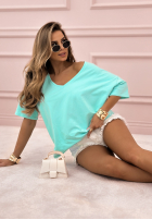 T-shirt oversize z dekoltem w serek Cascade niebieski