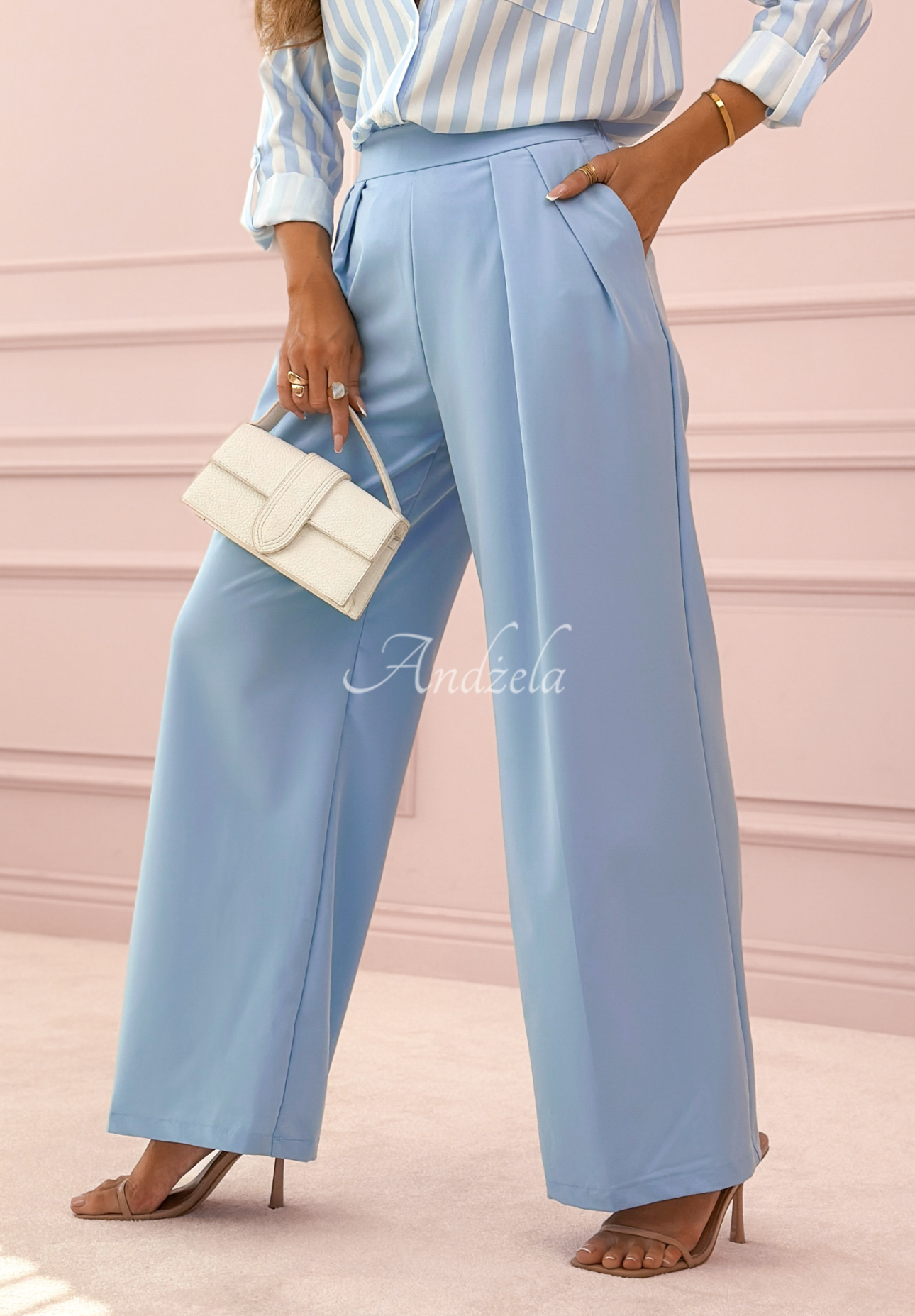 Fabric wide leg pants Not Difficult blue