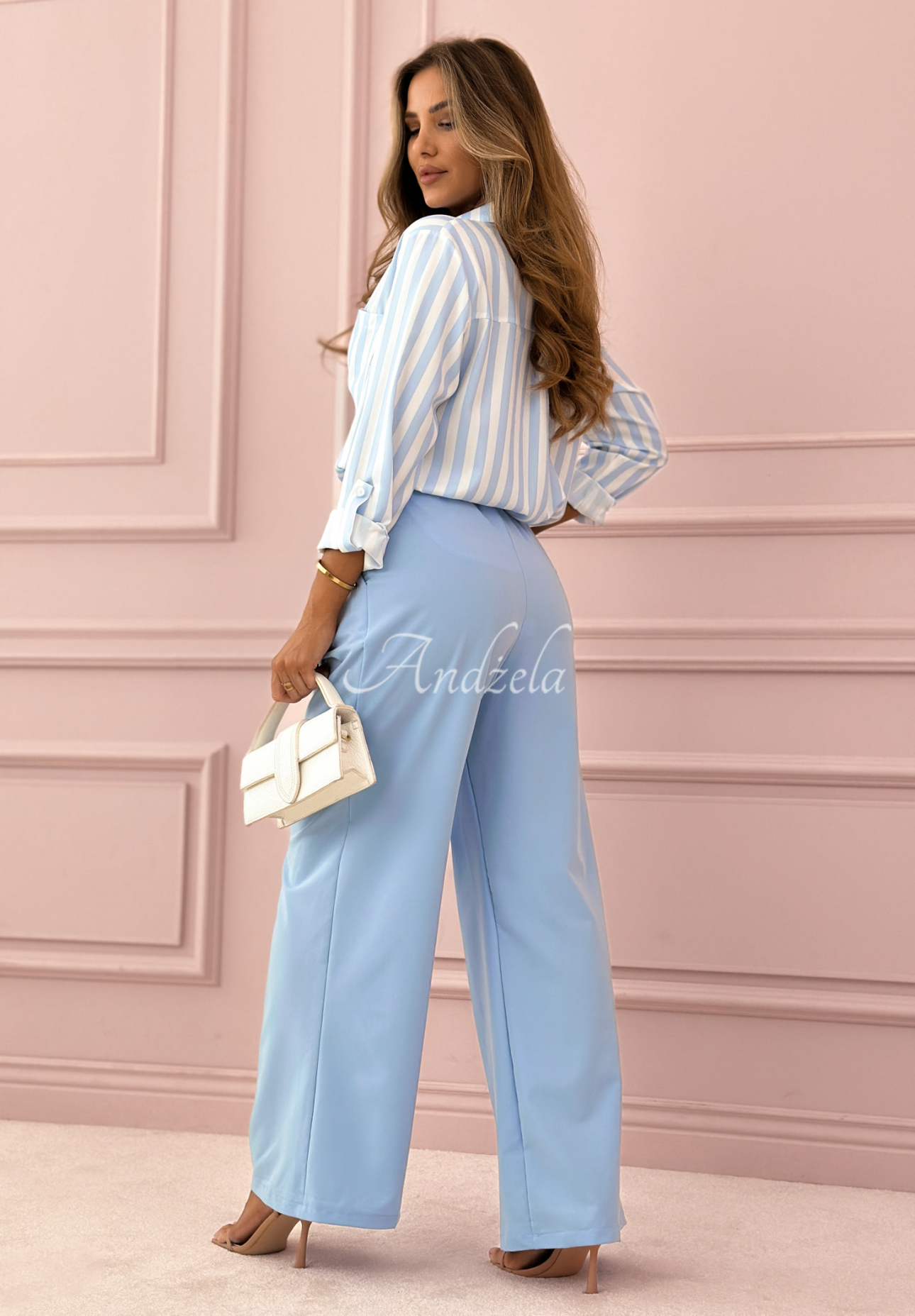 Fabric wide leg pants Not Difficult blue