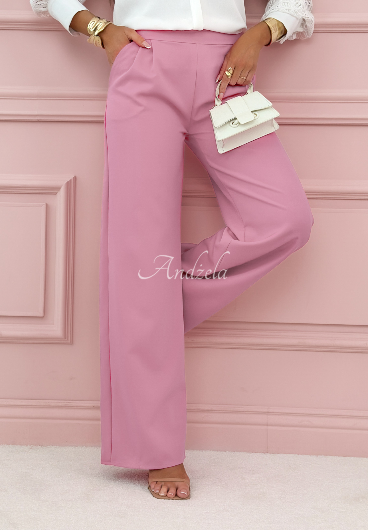 Elegant wide leg pants Glamour Flow powder pink