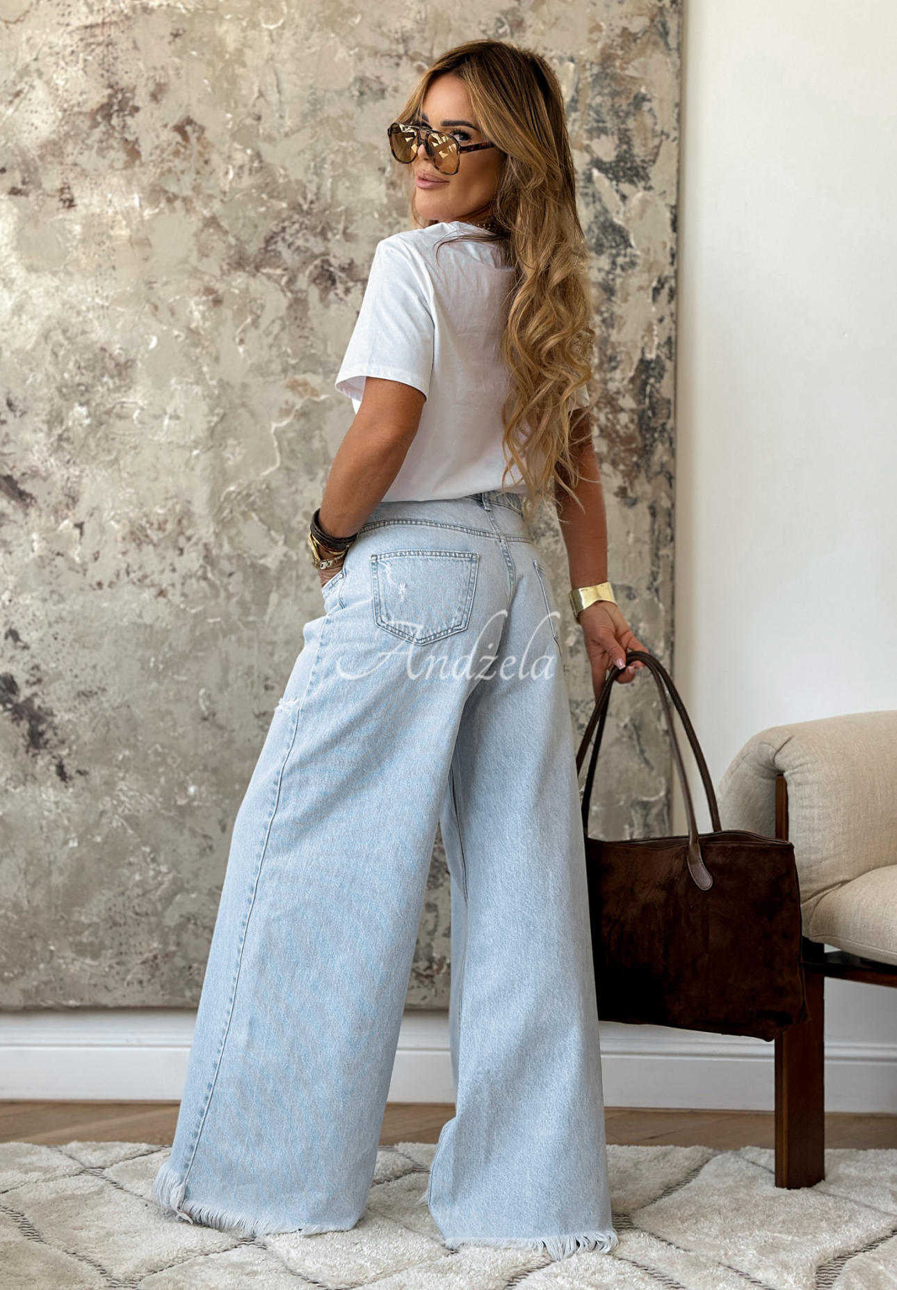 Quick Fix wide leg denim pants light blue