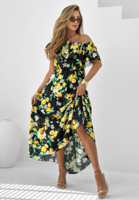 Offshoulde Kleid mit Zitronen Spanish Lemons Schwarz
