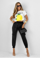 Materiałowe spodnie masełko z szelkami Smooth Desire czarne