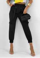 Materiałowe spodnie masełko z szelkami Smooth Desire czarne