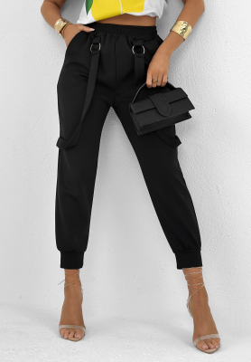 Fabric butter pants with suspenders Smooth Desire black