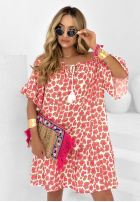 Muślinowa sukienka w panterkę Blue Feeling beżowo-różowa