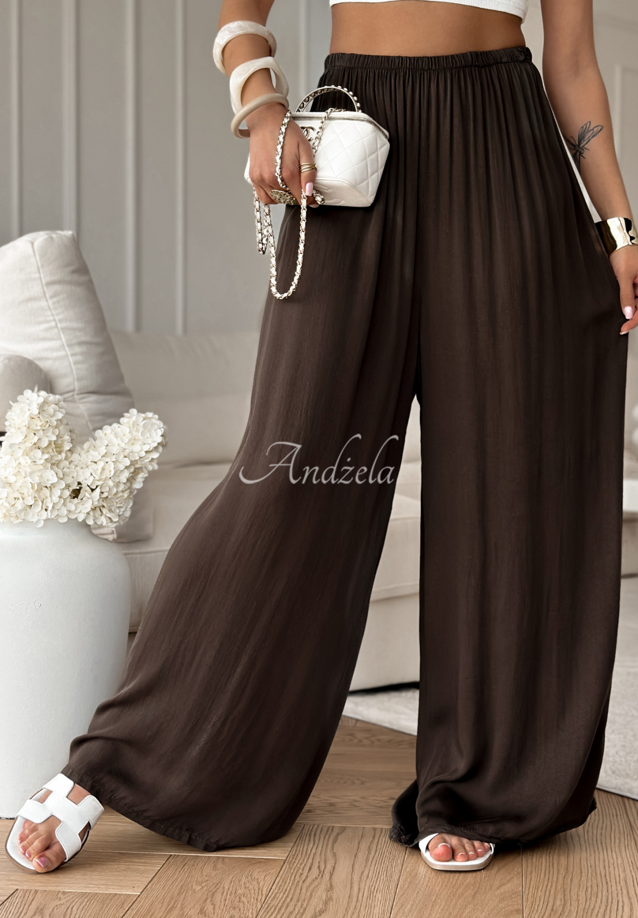 Viscose wide leg pants Letter To Summer chocolate.