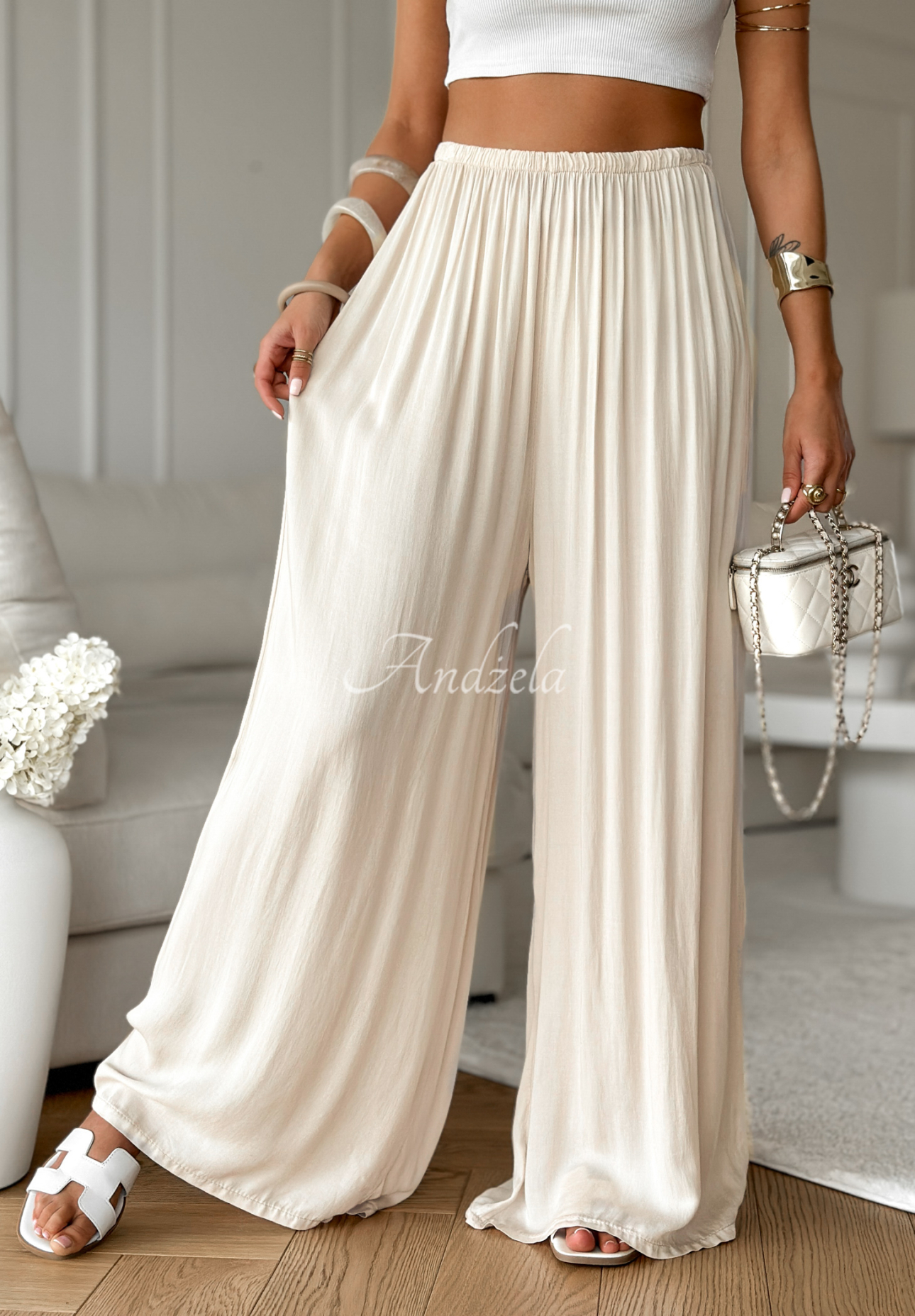 Viscose wide leg pants Letter To Summer beige.