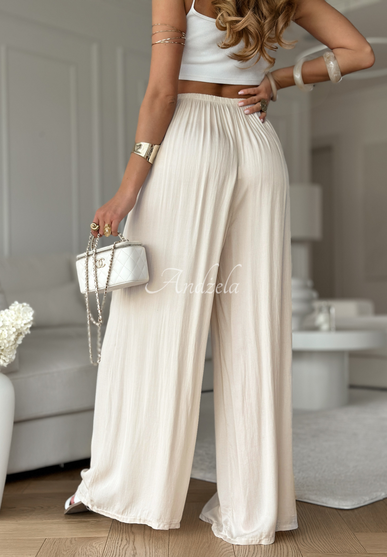 Viscose wide leg pants Letter To Summer beige.