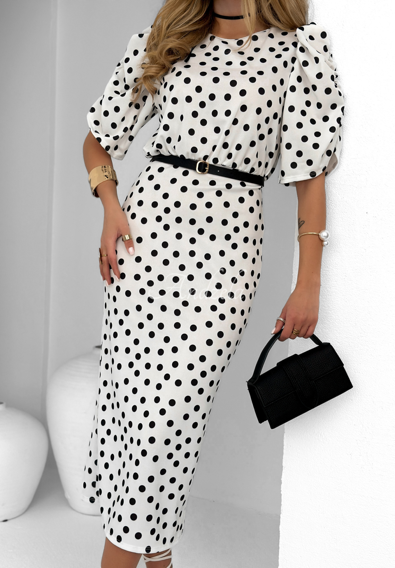 Pure Delight white and black pea-print buffet dress