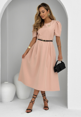 Midikleid mit Puffärmel und Gürtel The True Value Altrosa
