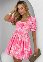 Sukienka bombka w kwiaty Dolly Land różowa