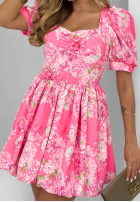 Sukienka bombka w kwiaty Dolly Land różowa