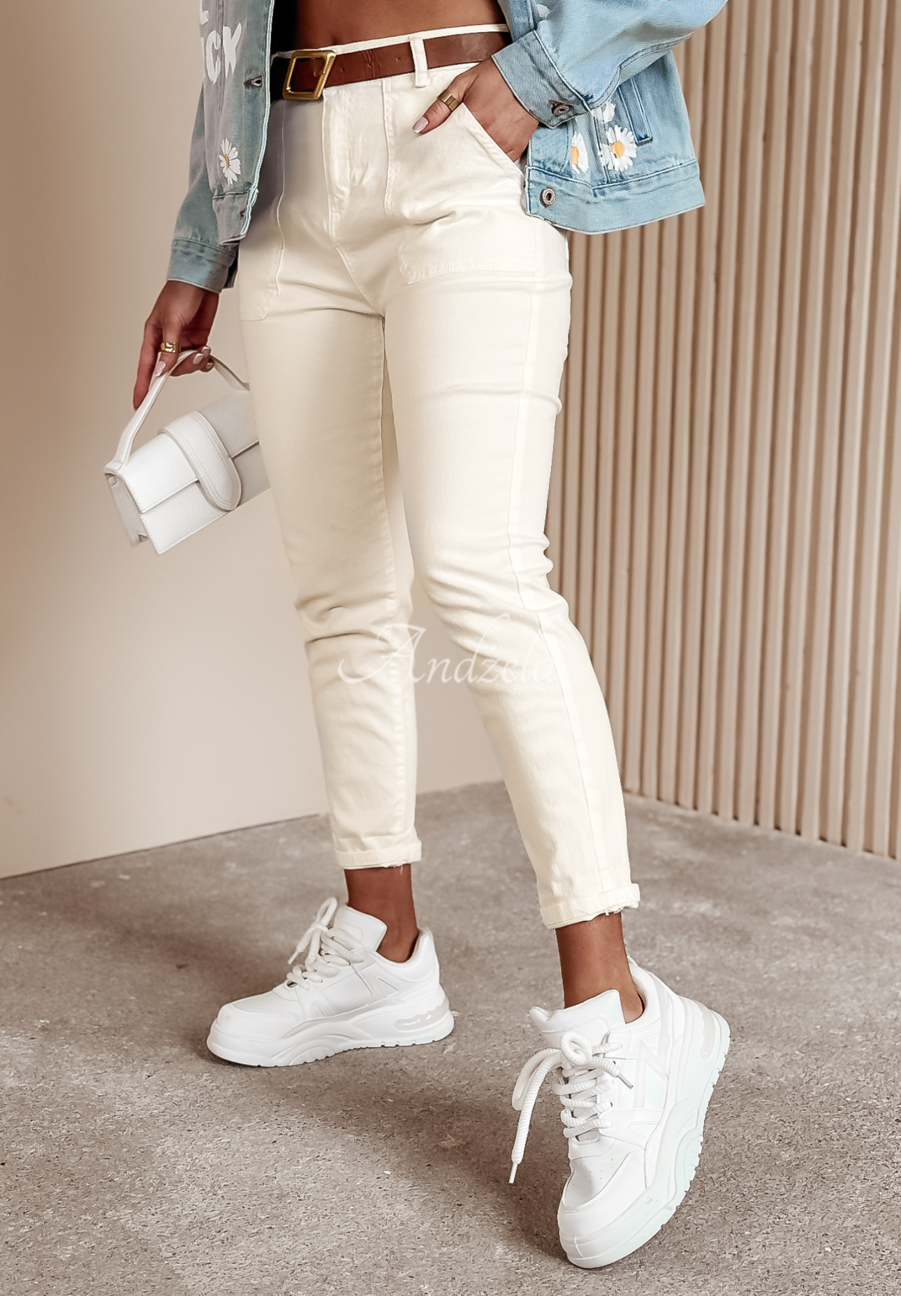 Denim pants with belt Dreams And Desires ecru