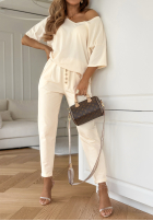 Materiałowe spodnie Meet Me Today waniliowe