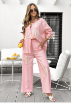 Komplet koszula i spodnie wide leg My Heart Smiles różowy