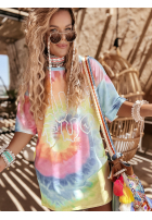Długi T-Shirt oversize tie dye Chill Out różowo-Gelb