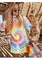 Długi T-Shirt oversize tie dye Chill Out różowo-Gelb