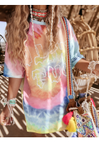 Długi T-Shirt oversize tie dye Chill Out różowo-Gelb