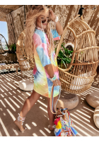Długi T-Shirt oversize tie dye Chill Out różowo-Gelb