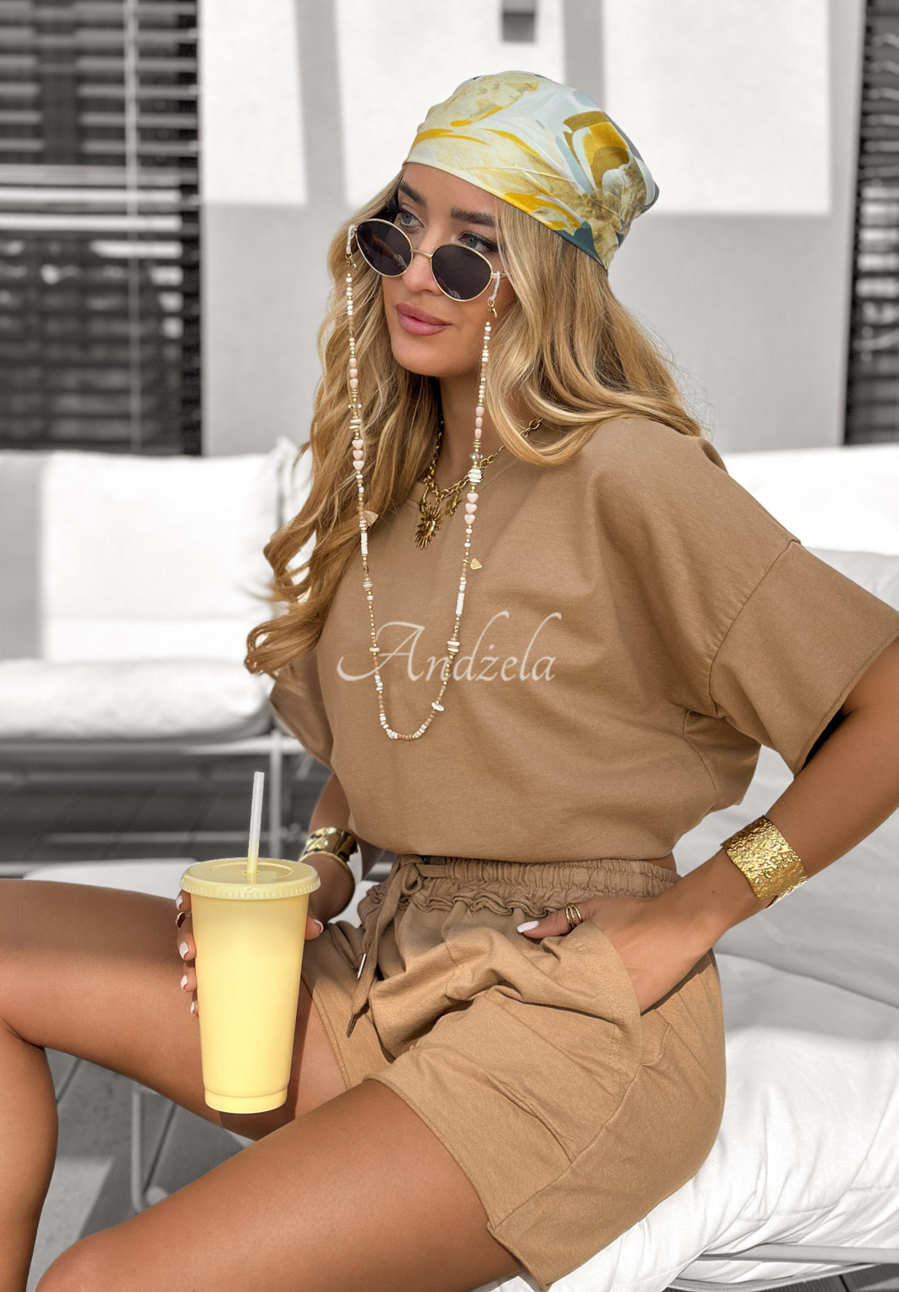Keep Playing mocha T-shirt and short shorts set