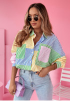 Shirt oversize w paski Dare To Be Different zielono-in blue