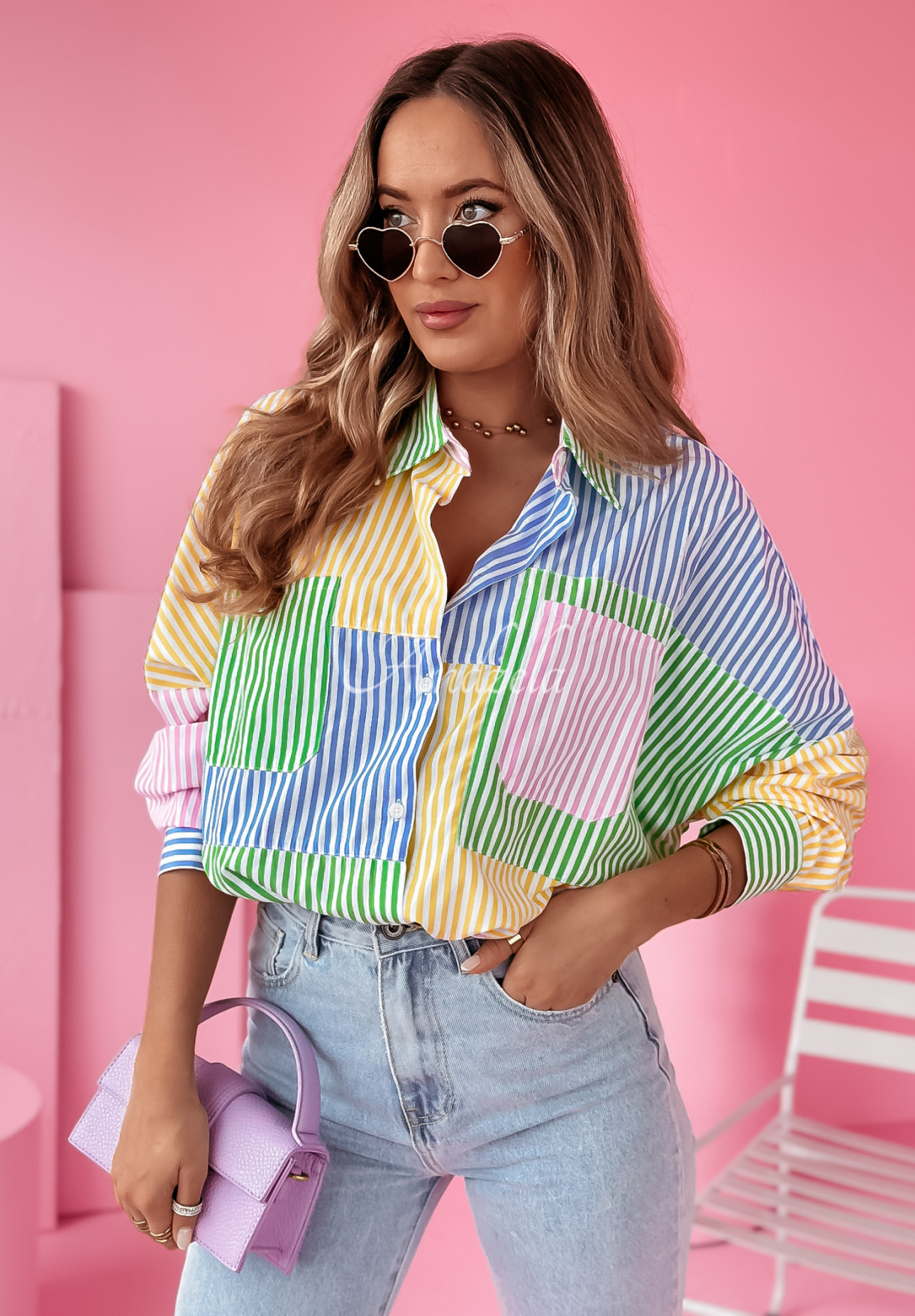 Dare To Be Different striped oversize shirt green and blue