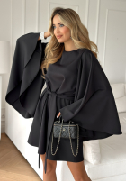 Trapezowa Kleid nietoperz z paskiem Happiness Magnet Schwarz