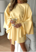 Trapezowa Kleid nietoperz z paskiem Happiness Magnet Bananengelb