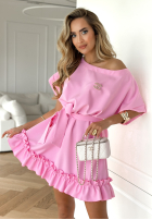 Trapezowa Kleid z falbankami i paskiem Your Solitude Rosa