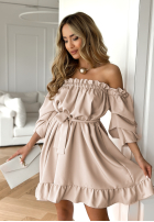 Sukienka Kleid im spanischen Stil z paskiem More Than That Beige
