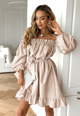 Offshoulder Kleid mit Gürtel More Than That Beige