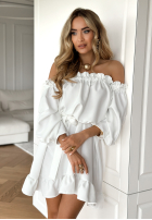 Sukienka Kleid im spanischen Stil z paskiem More Than That Ecru