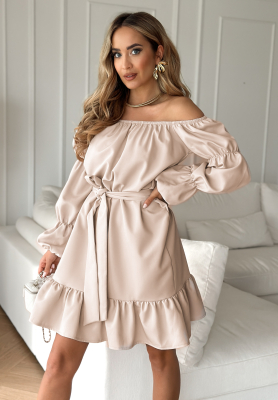 Off-Shoulder-Kleid mit Gürtel To Love Me Beige