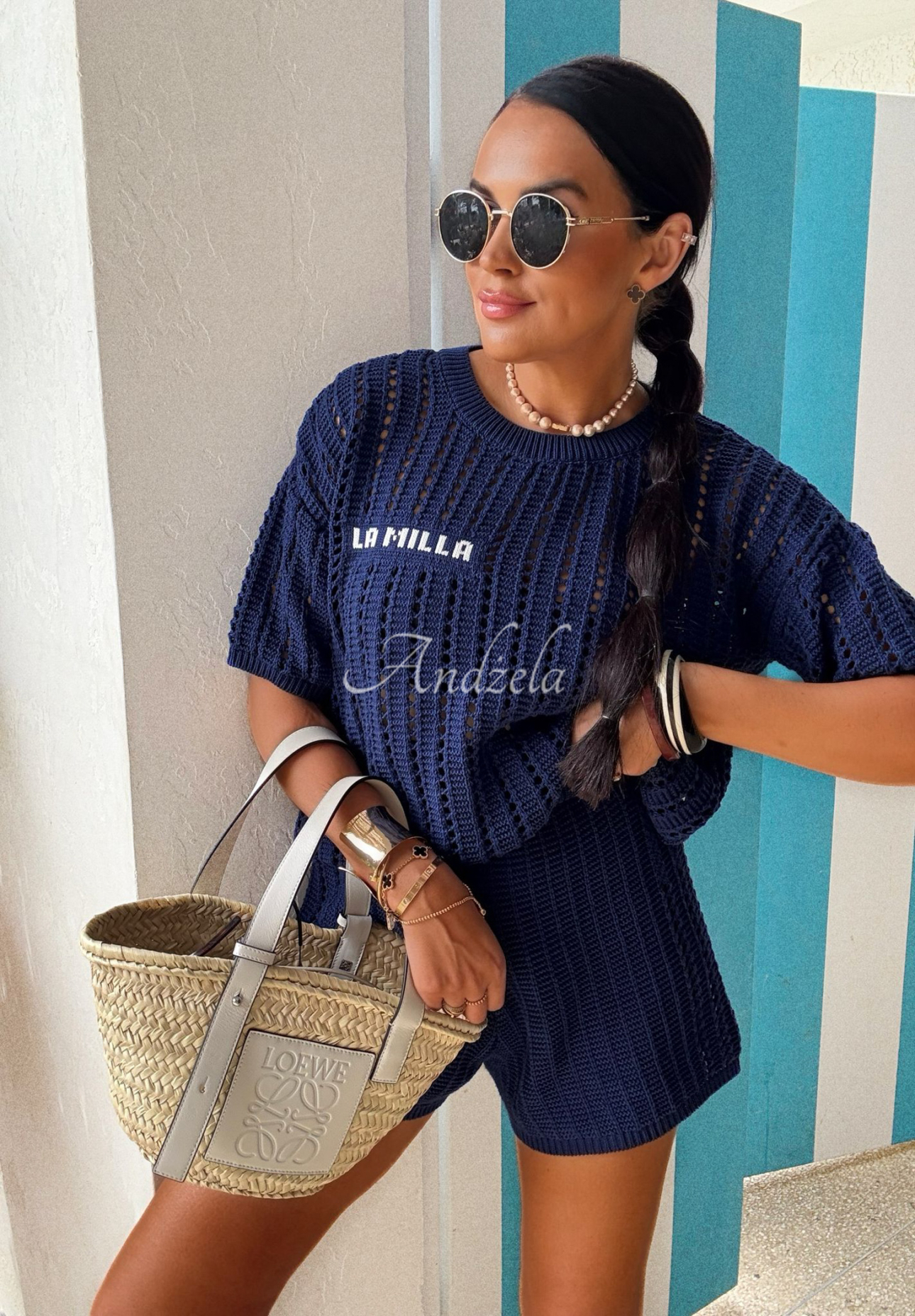 Strickset Bluse und Shorts La Milla Sporty Chic Dunkelblau