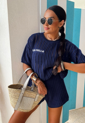 Strickset Bluse und Shorts La Milla Sporty Chic Dunkelblau