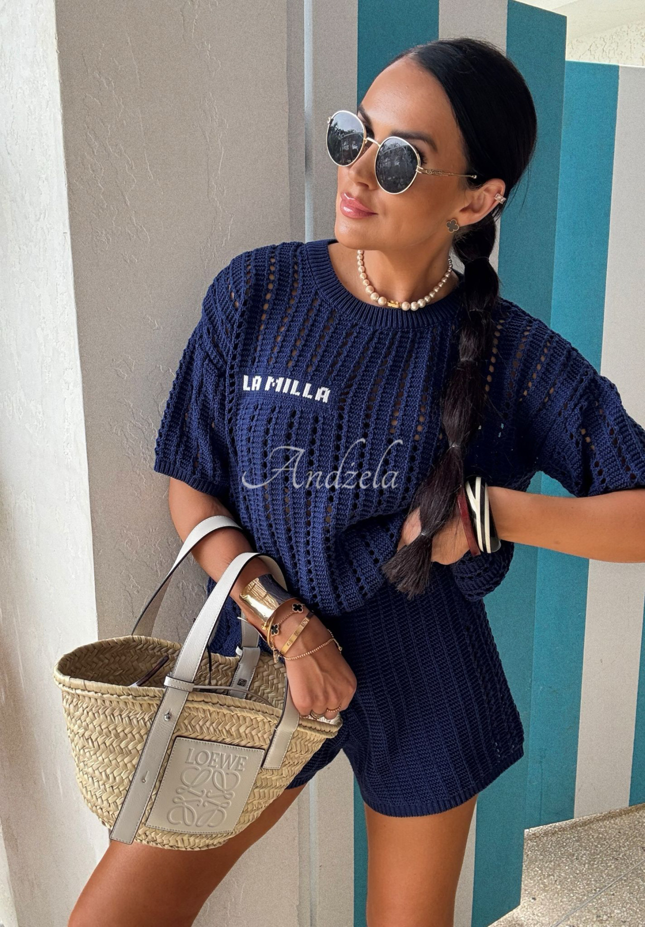 Strickset Bluse und Shorts La Milla Sporty Chic Dunkelblau