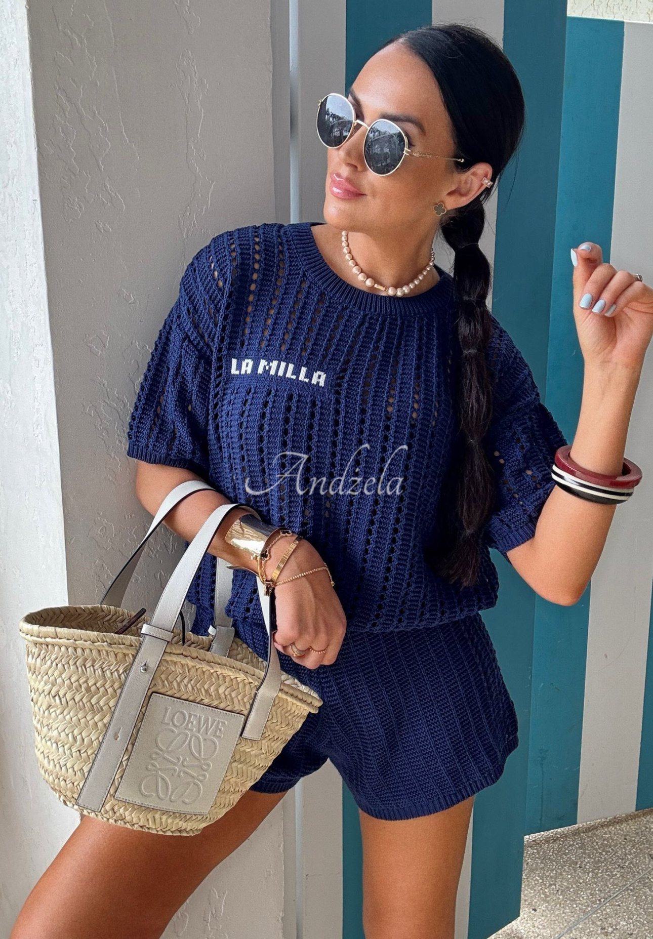 Strickset Bluse und Shorts La Milla Sporty Chic Dunkelblau