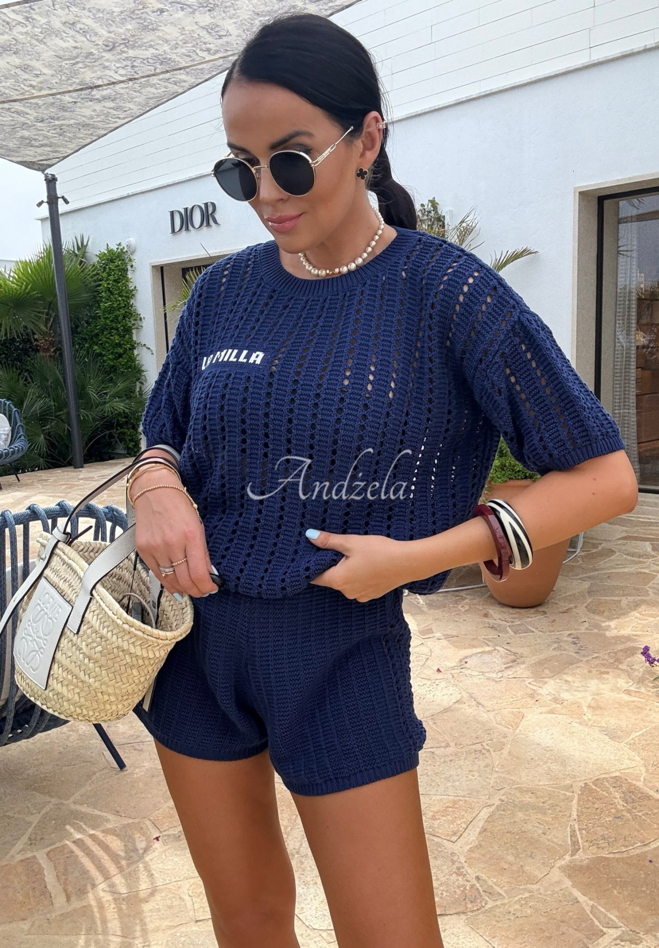 Strickset Bluse und Shorts La Milla Sporty Chic Dunkelblau