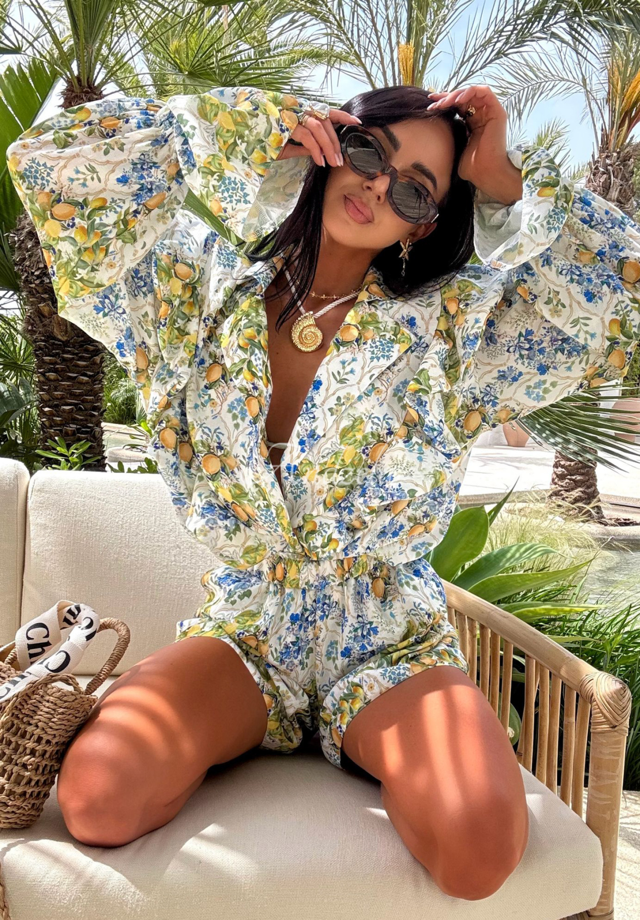 Leinen Set Hemd und Shorts mit Zitronenmuster La Milla Tasty Lemons gelb-blau